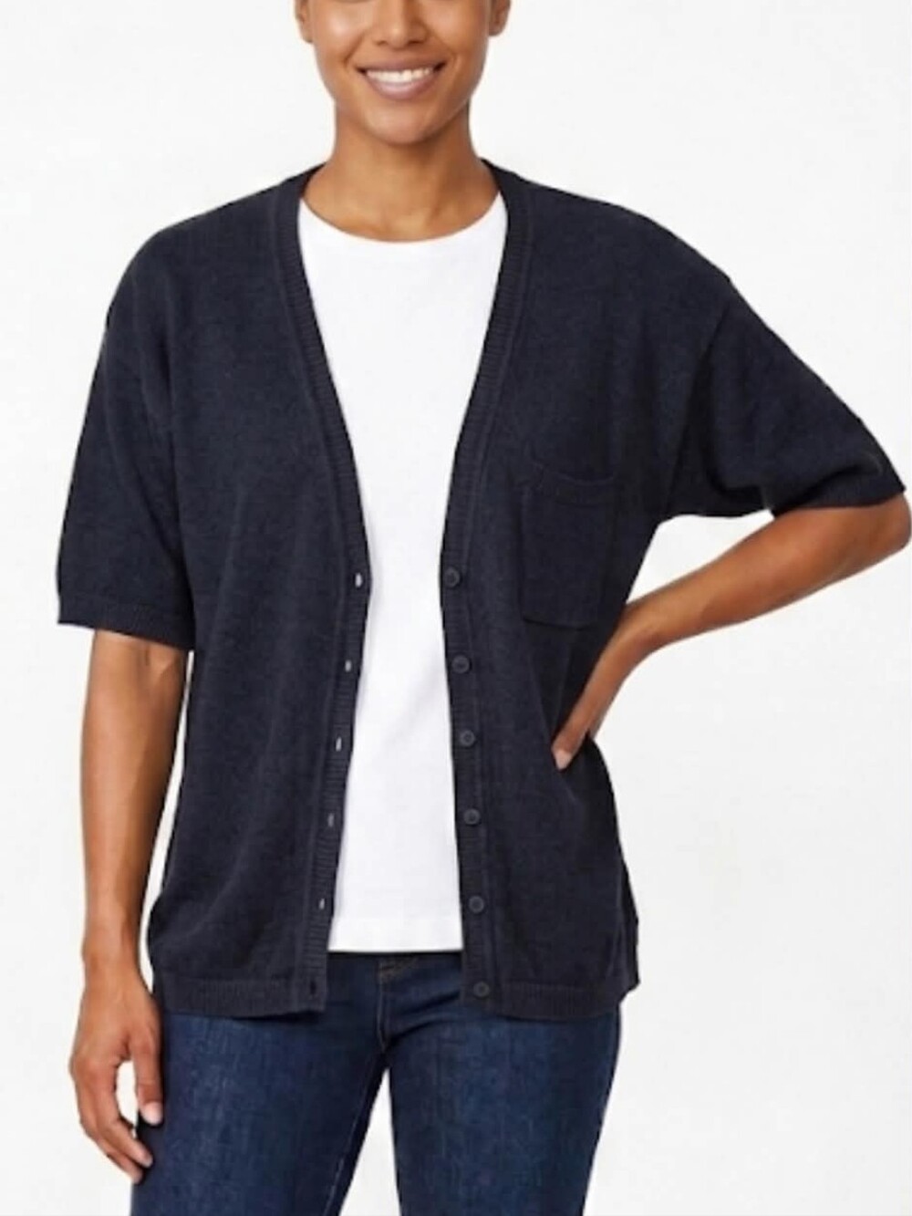 Darian Cardigan Button-Up Short Sleeve Black Size 18